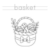 Trace the letters and color Easter basket. Handwriting practice for kids. vector