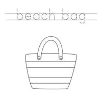 Trace the letters and color beach bag. Handwriting practice for kids. vector