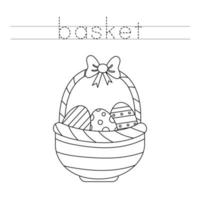 Trace the letters and color Easter basket. Handwriting practice for kids. vector