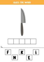 Spelling game for kids. Cute cartoon knife. vector