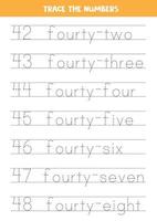 Tracing numbers from 55 to 61. Writing practice. vector