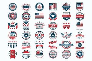 etiquetas americanas, diseño de insignias de sello de EE. UU. con bandera de América y paquete de vectores de símbolos de estrellas