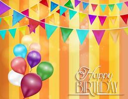 Orange background with bunting and color balloons for celebrations of birthday vector