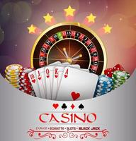 Background abstract brown with casino roulette wheel, and playing cards and chips.Vector vector