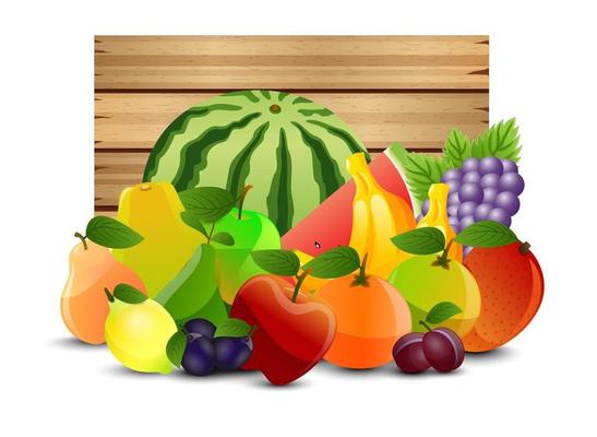 A wooden background with fruits