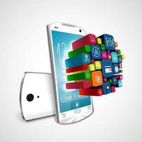 White smartphone with application icons isolated on white background. 3D illustration vector