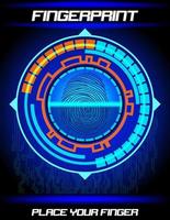 Fingerprint scanning blue background, identification system vector