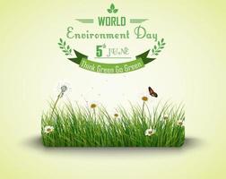 Green grass with flowers and butterflies isolated background for world environment day.vector vector