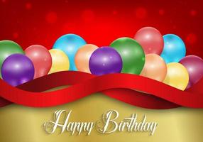 Birthday background with color balloons on red bokeh background vector