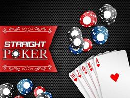 Casino banner with Royal flush with poker chips and labels on a black background vector