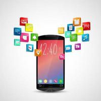 Black smart-phone with application icons on white background. 3d illustration vector