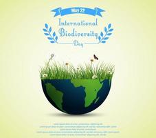 hierba verde y flores dentro de la tierra para el fondo del día internacional de la biodiversidad vector