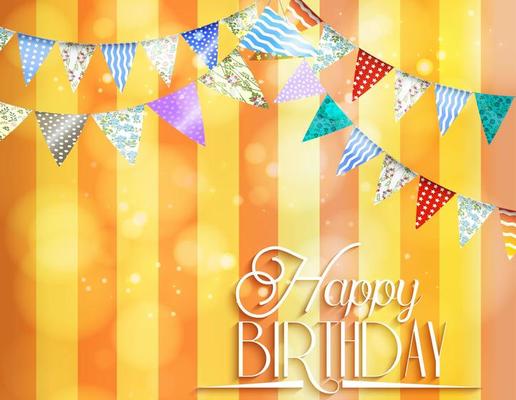 Orange background with bunting  for celebrations of birthday.Vector
