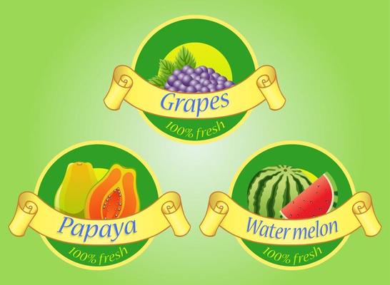 Fruits labels isolated on green background
