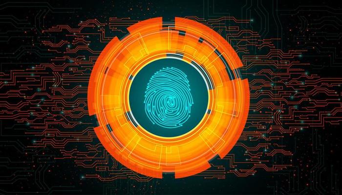 Orange light abstract technology background for concept fingerprint scanning