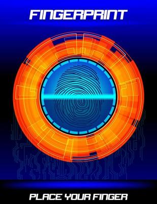 Fingerprint scanning orange background, identification system