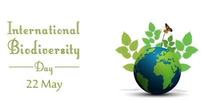 Leaf and butterflies on earth for international biodiversity day.Vector vector