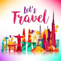 Travel and tourism of silhouettes icons background.Vector vector