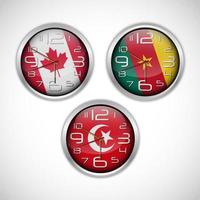 Different of Wall clocks with Nation flags background vector