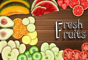 Fresh fruits slices on the table background.Vector vector