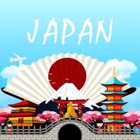 Japan travel in Japanese upon the fan vector