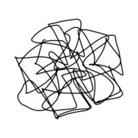 Doodle caos dibujado a mano. forma de garabato abstracto de línea dibujada a mano negra. conjunto de fideos vectoriales elipses, enredos, líneas, círculos. círculo redondo de garabatos grunge. nudo de ovillo de hilo aislado vector