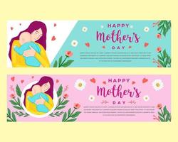 happy mother's day horizontal banner flat style design set vector