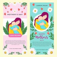 conjunto de diseño de estilo plano de banner vertical de feliz día de la madre vector