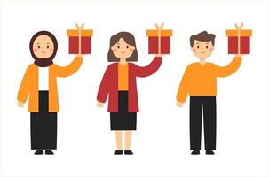 people hold gift box vector