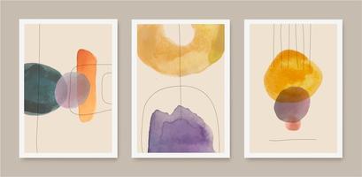 Vector set of abstract creative minimalist artistic hand painted compositions, art covers, brochures, flyers, banners, posters.