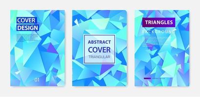 Vector set of triangle polygonal abstract background, facet crystal blue covers, flyers, brochures. Colorful gradient design. Low poly shape banner