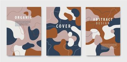 Vector set of abstract backgrounds, covers with organic, fluid shapes and hand draw line in earth nude colors. Modern design template with space for text. Minimal stylish posters, banners