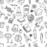 Sketchy Vector Hand Drawn Doodle Cartoon Set Of School Objects And Symbols. Seamless Pattern On Black Background