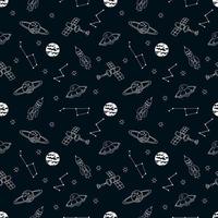 Hand Drawn Space Elements Seamless Pattern. Vector Outline Illustrations For Tshirt Prints, Posters And Other Uses.