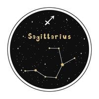 Sagittarius. Zodiac Sign And Constellation In A Circle. Set Of Zodiac Signs In Doodle Style, Hand Drawn. vector