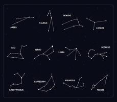 conjunto de constelaciones y signos del zodíaco. vector