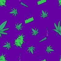 Seamless Pattern With Marijuana Leaves And Cigarette, Flat Vector Illustration.