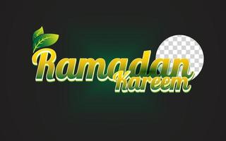 Ramadan Kareem Text Effect with Gradient Green Color and Leaf