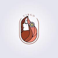 hermosa niña o mujer roja, virgo zodiaco horóscopo icono símbolo logotipo vector ilustración diseño insignia emblema moderno cuidado de la belleza logotipo