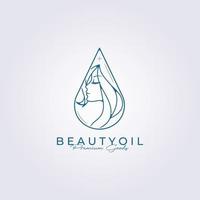 abstract beauty oil or water drop for woman beauty care , face and hair health simple minimal line icon symbol label template logo vector illustration design