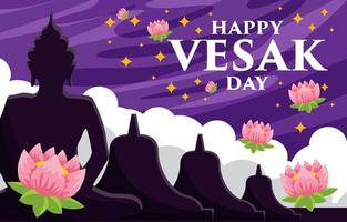 Happy Vesak Day Background with Lotus Flower and Lantern vector