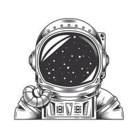 astronaut line art vintage tattoo or print design vector illustration.