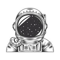 astronauta línea arte vintage tatuaje o diseño de impresión vector ilustración.