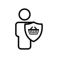 buyer safety icon. people with shield and shopping cart. line icon style. suitable for shopping icon. simple design editable. Design template vector