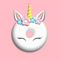 Cute Unicorn Donut 3d render Cartoon Isolated cupcake for mobile apps Vector illustration