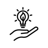 Renewable energy icon. hand with light bulb and leaf. line icon style. suitable for renewable energy icon. simple design editable. Design template vector