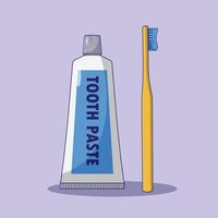 Ilustración de icono de vector de cepillo de dientes y pasta de dientes. vector de higiene bucal. estilo de caricatura plano adecuado para la página de inicio web, pancarta, volante, pegatina, papel tapiz, fondo