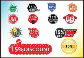 15 percent off new offer logo and icon design template bundle vector