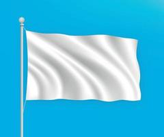 bandera ondeante blanca vacía en la plantilla de fondo del cielo azul para su diseño vector