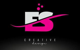 ES E S white and pink Letter Logo with Swoosh and dots. vector